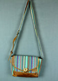 Woven Cotton and Buffalo Leather Button Bag - Turquoise