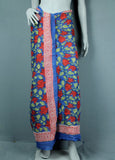 Block Printed Cotton Sarong - Royal Blue with Red Roses