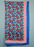 Block Printed Cotton Sarong - Royal Blue with Red Roses