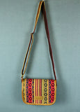 Woven Cotton and Buffalo Leather Flap Bag - Red and Yellow