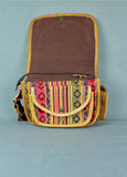Woven Cotton and Buffalo Leather Flap Bag - Red and Yellow