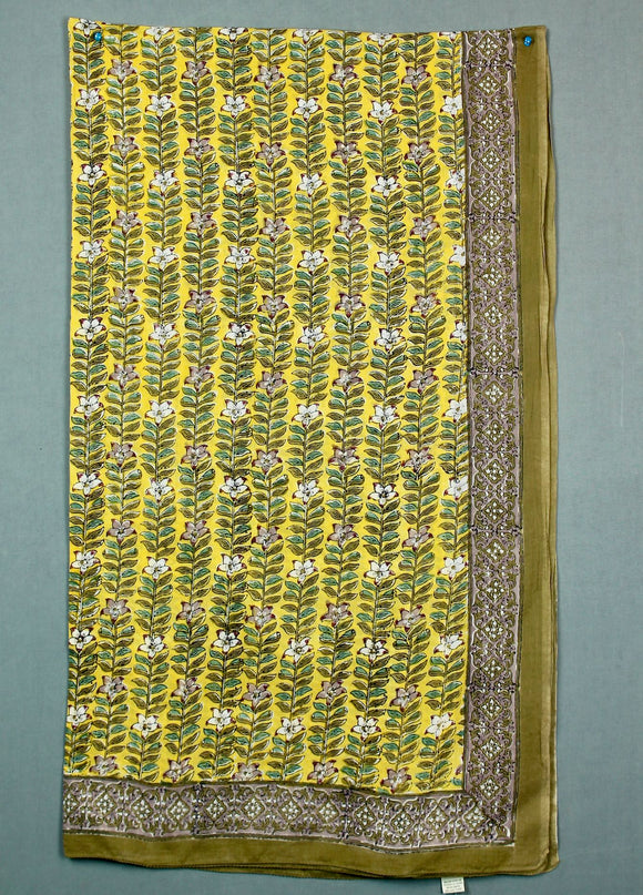 Block printed cotton sarong - yellow beige