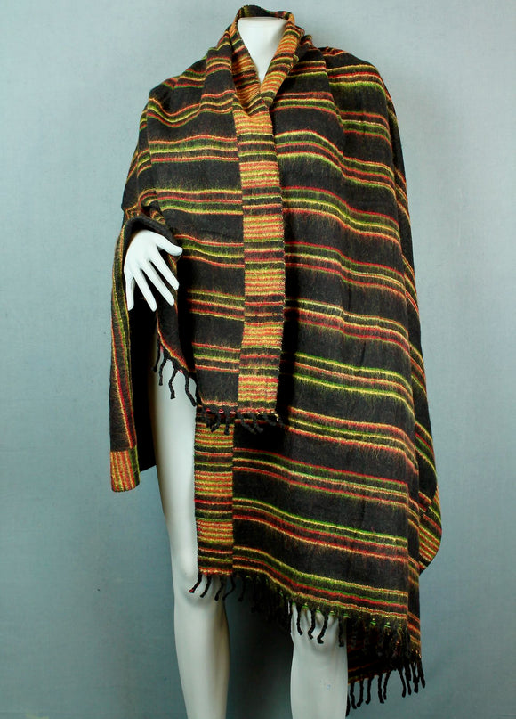 Shawl Blanket - Black/Yellow Stripe