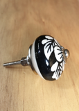 Ceramic Drawer Knobs - Black and White Flower