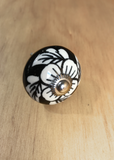 Ceramic Drawer Knobs - Black and White Flower