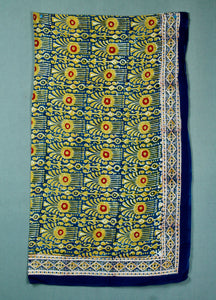 Block printed cotton sarong - Yellow blue