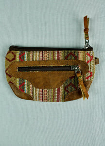 Woven Cotton and Buffalo Leather Pouch Purse - Brown Multi