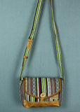 Cotton and Buffalo Leather Button Bag - Black/White/Green Multi