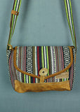 Cotton and Buffalo Leather Button Bag - Black/White/Green Multi
