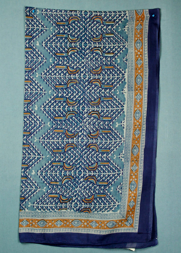 Block printed cotton sarong - Navy Brown