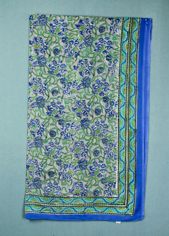 Block printed cotton sarong - Green Brown Blue