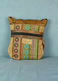 Woven cotton and buffalo leather bag - Two zip diamond