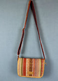 Woven cotton and buffalo leather flab bag - terracotta