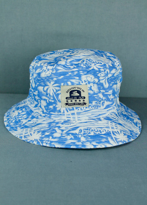 Print Bucket Hat - Blue/White