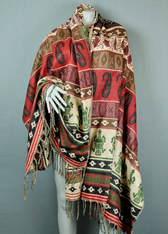 Shawl Blanket - Red/green/brown