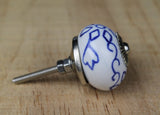 Ceramic drawer knobs - white with blue