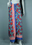 Block printed cotton sarong - royal blue with red roses