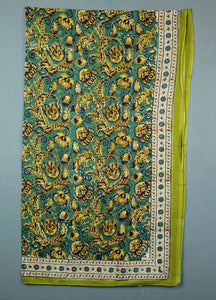 Block printed cotton sarong - green and gold