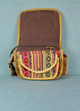 Woven cotton and buffalo leather flab bag - red and yellow