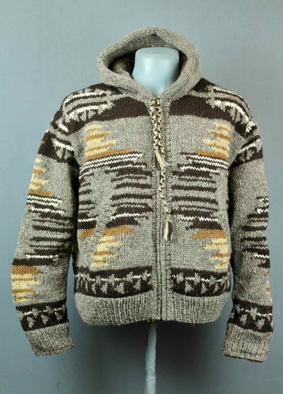 Hand knitted wool jacket - grey brown tan