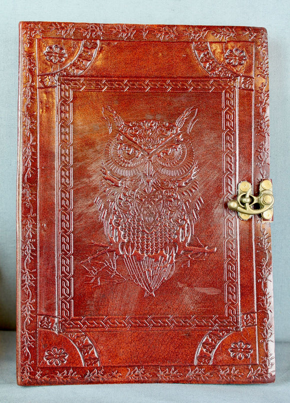 Large Owl Leather Diary