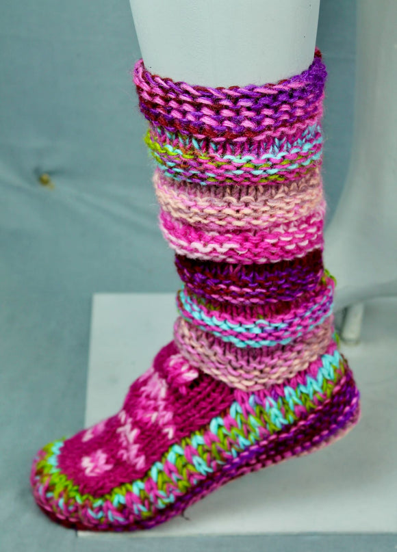 Wool knit socks - pink purple multi